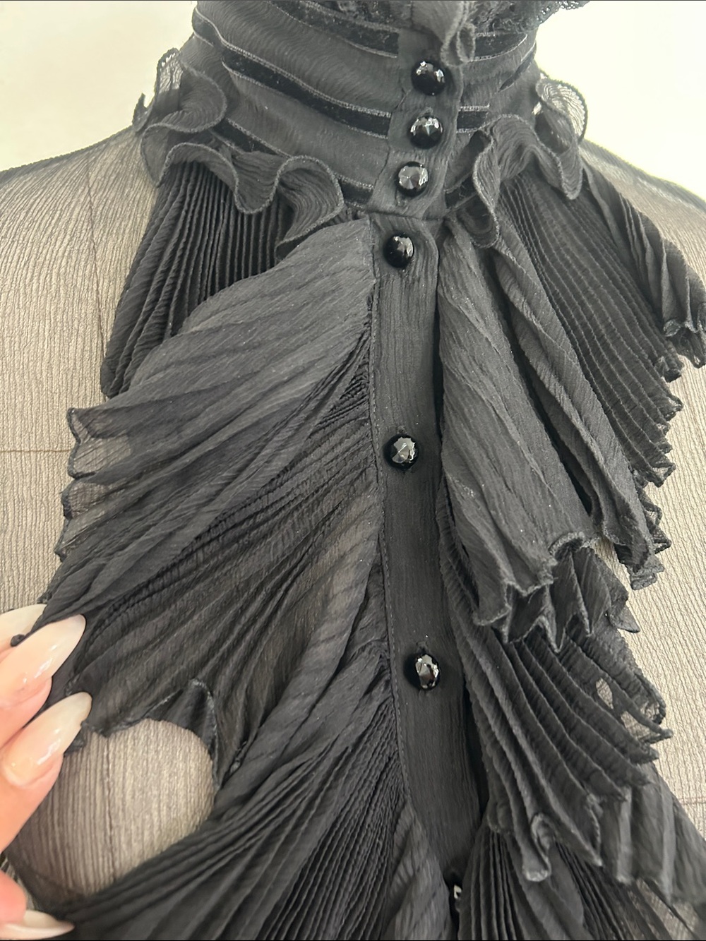 Ralph Lauren Black Label silk ruffle button down blouse black S - Picture 10 of 14
